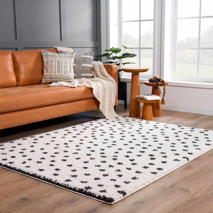 Plush Black and White Dotted Area Rug - Cozy Home Décor Accent