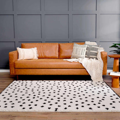 Plush Black and White Dotted Area Rug - Cozy Home Décor Accent