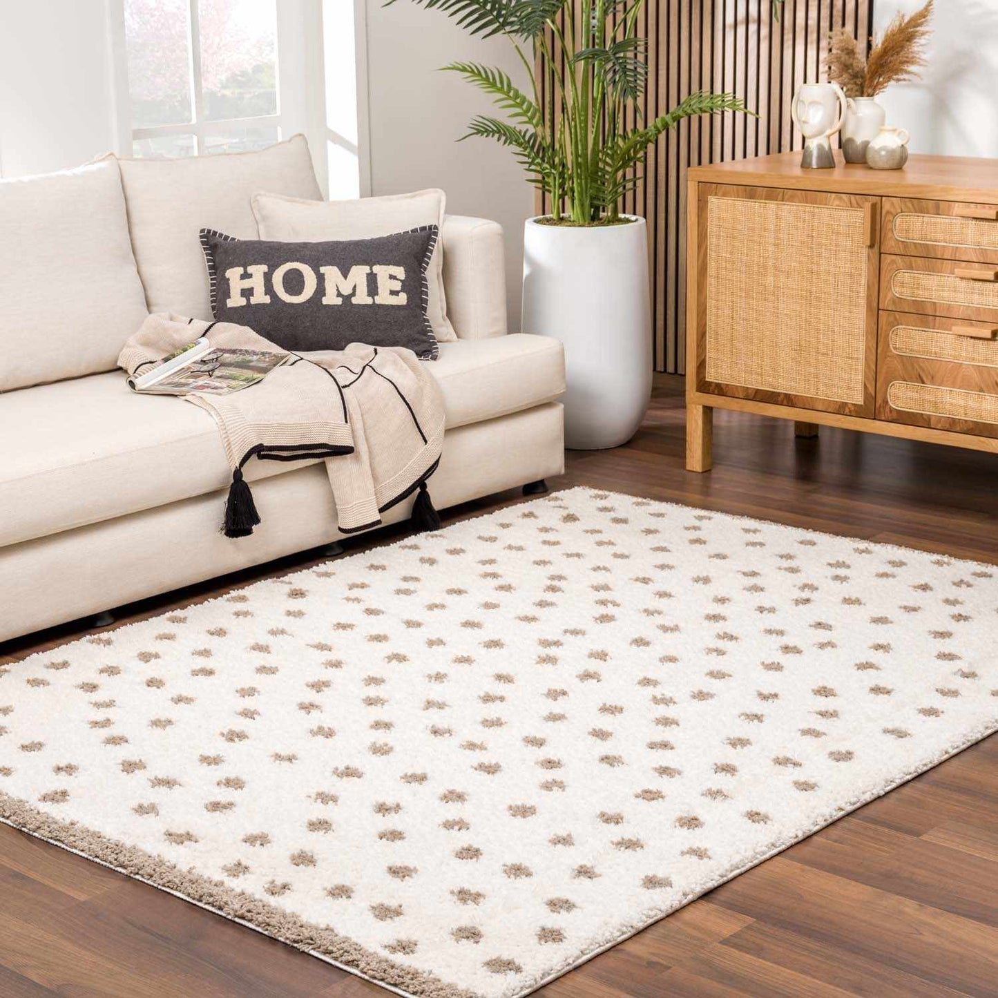 Cream Brown Dotted Plush Area Rug - Cozy Home Decor