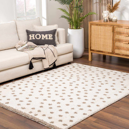 Cream Brown Dotted Plush Area Rug - Cozy Home Decor