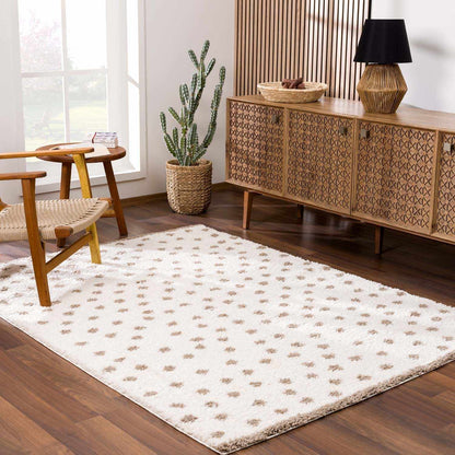 Cream Brown Dotted Plush Area Rug - Cozy Home Decor