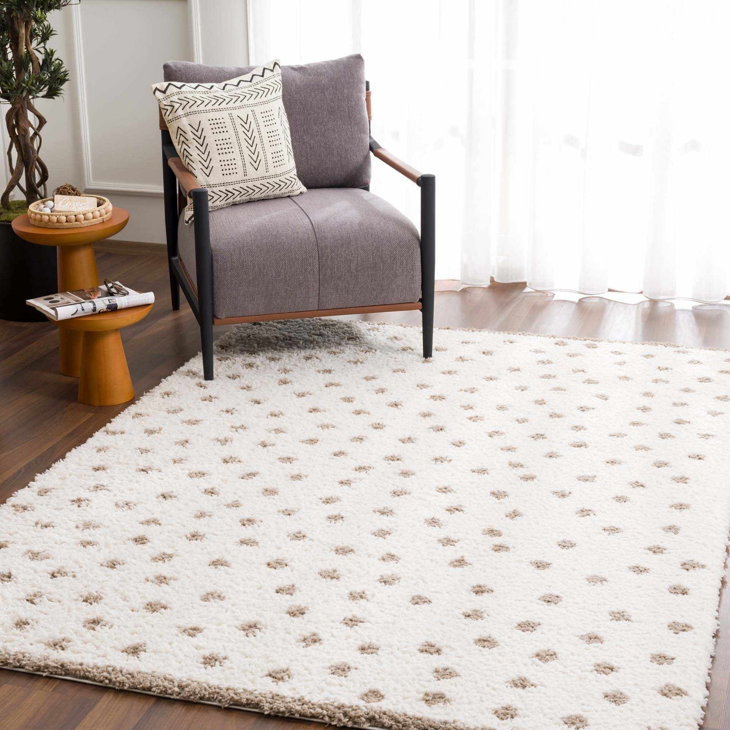 Cream Brown Dotted Plush Area Rug - Cozy Home Decor