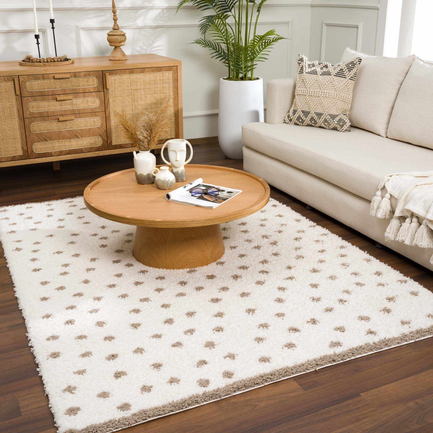 Cream Brown Dotted Plush Area Rug - Cozy Home Decor