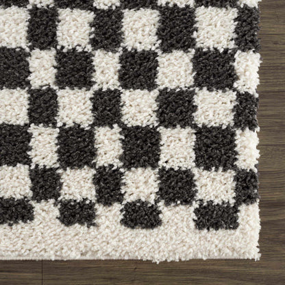 Checkered Shag Area Rug - Black and White Cozy Home Decor