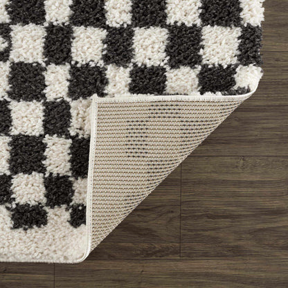 Checkered Shag Area Rug - Black and White Cozy Home Decor