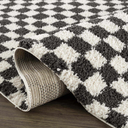 Checkered Shag Area Rug - Black and White Cozy Home Decor