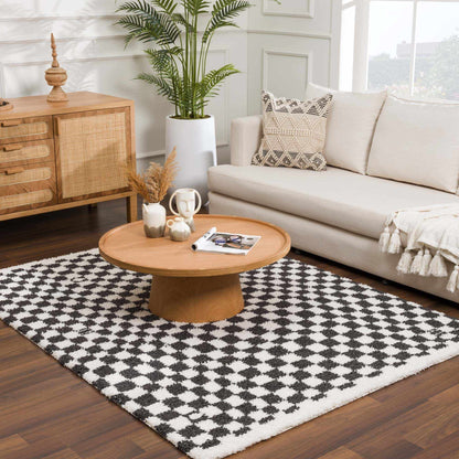 Checkered Shag Area Rug - Black and White Cozy Home Decor