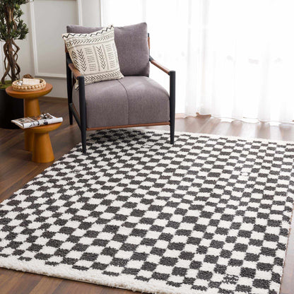 Checkered Shag Area Rug - Black and White Cozy Home Decor