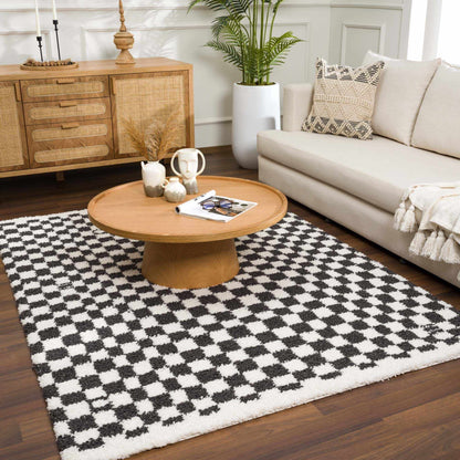 Checkered Shag Area Rug - Black and White Cozy Home Decor