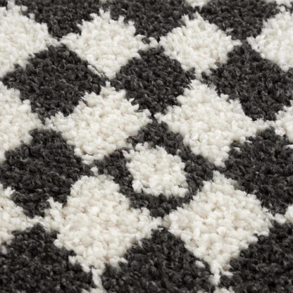 Checkered Shag Area Rug - Black and White Cozy Home Decor