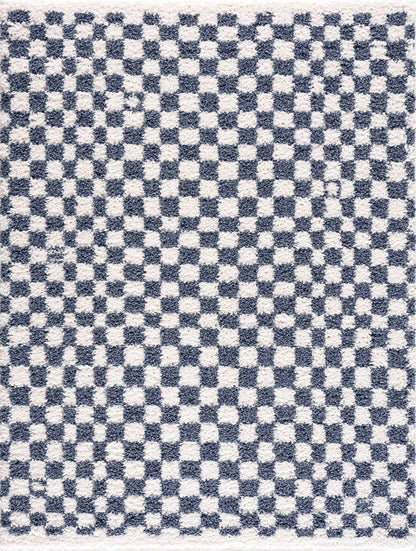 Blue White Checkered Area Rug - Stylish Home Decor Accent