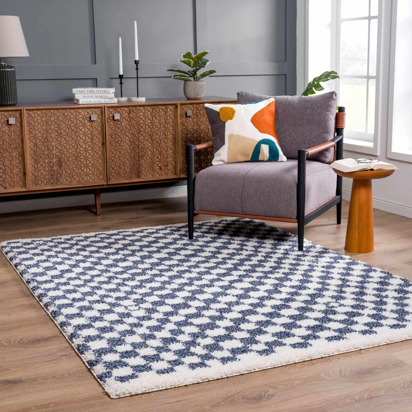 Blue White Checkered Area Rug - Stylish Home Decor Accent