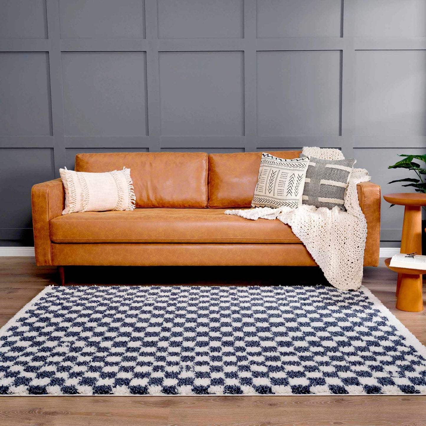Blue White Checkered Area Rug - Stylish Home Decor Accent