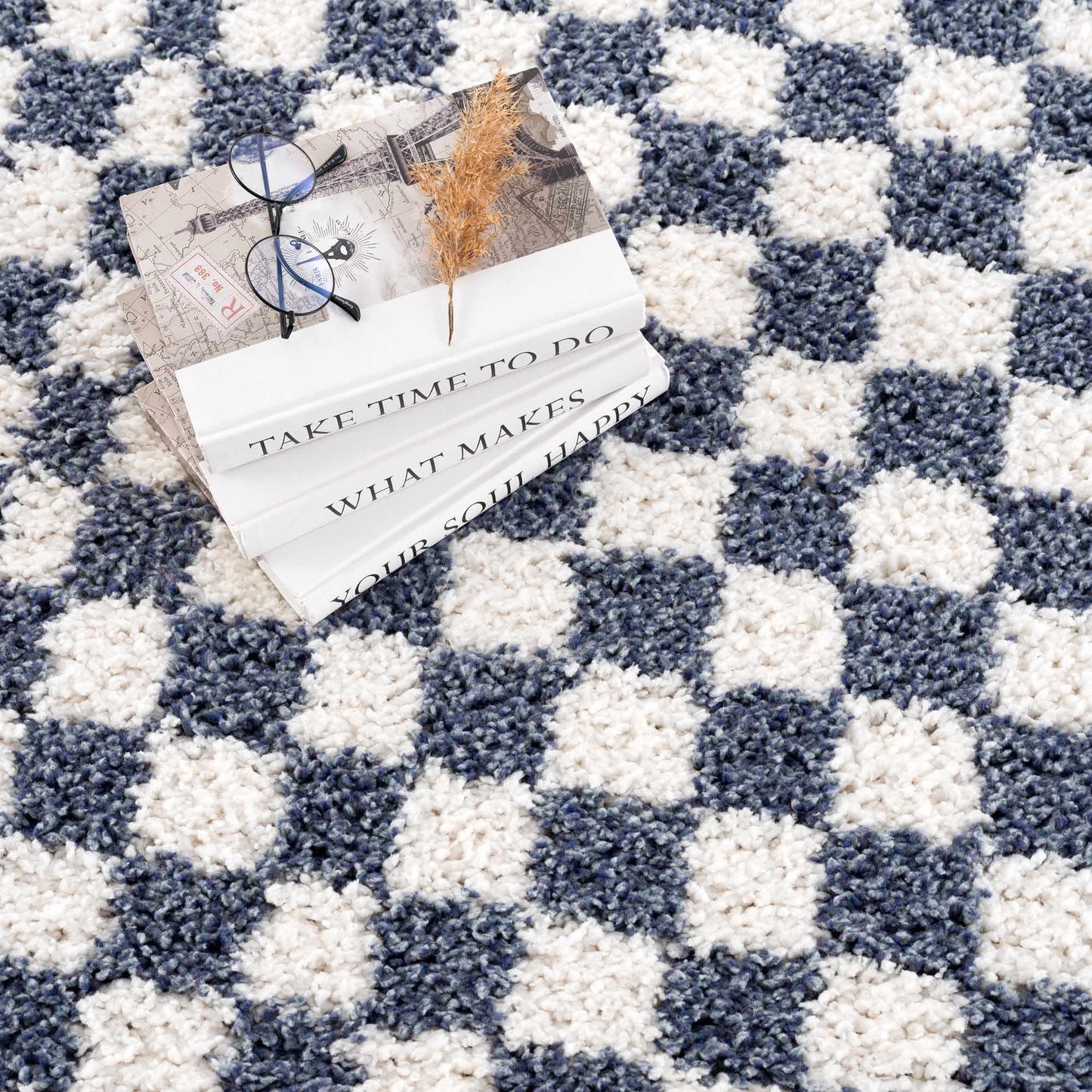 Blue White Checkered Area Rug - Stylish Home Decor Accent