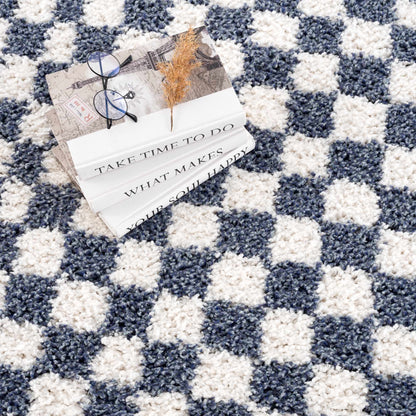Blue White Checkered Area Rug - Stylish Home Decor Accent