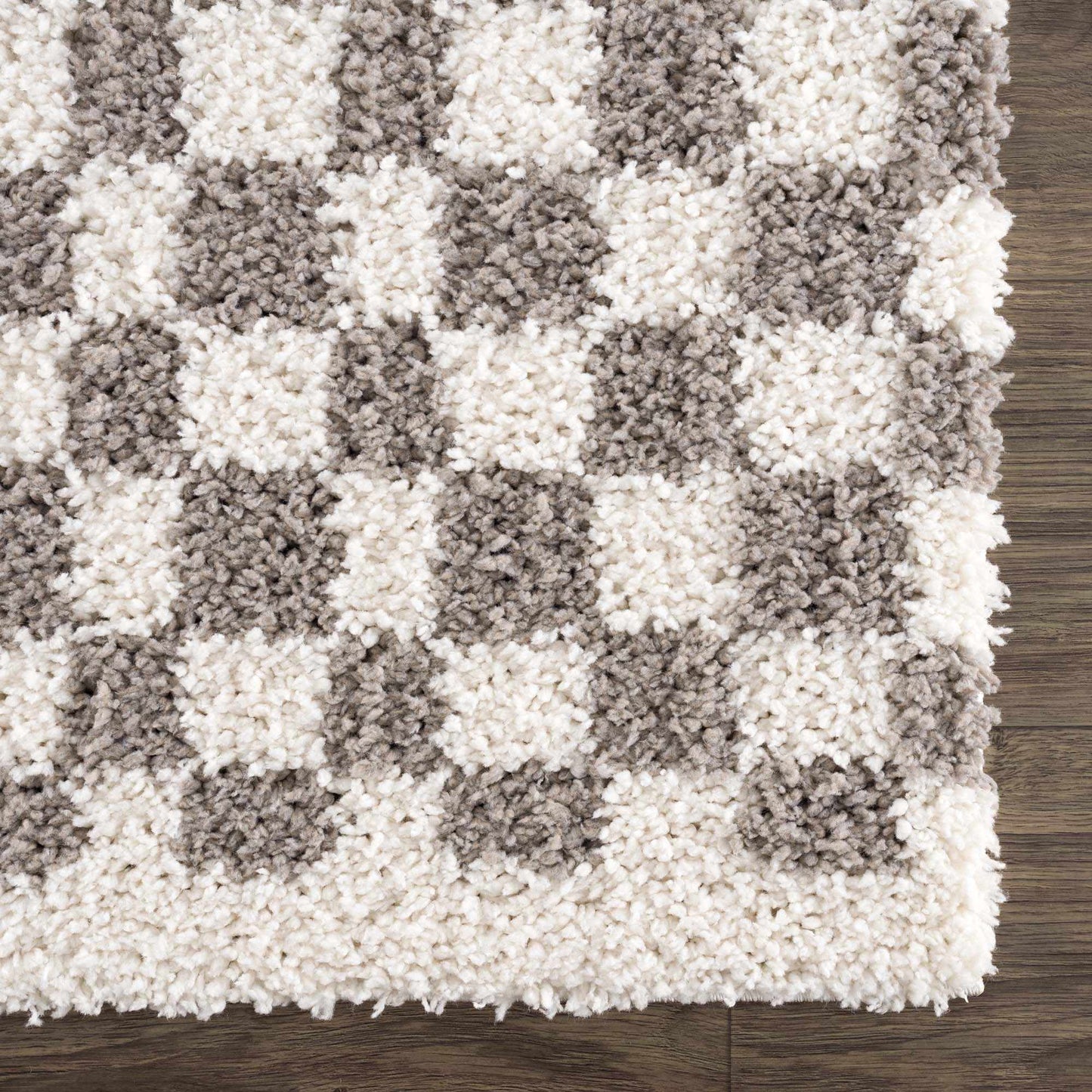 Taupe Checkered Plush Rug - Cozy Home Decor