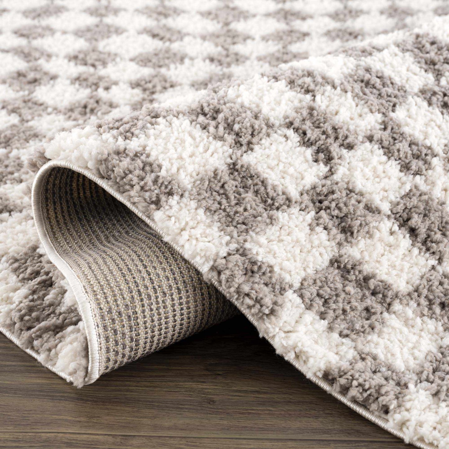 Taupe Checkered Plush Rug - Cozy Home Decor