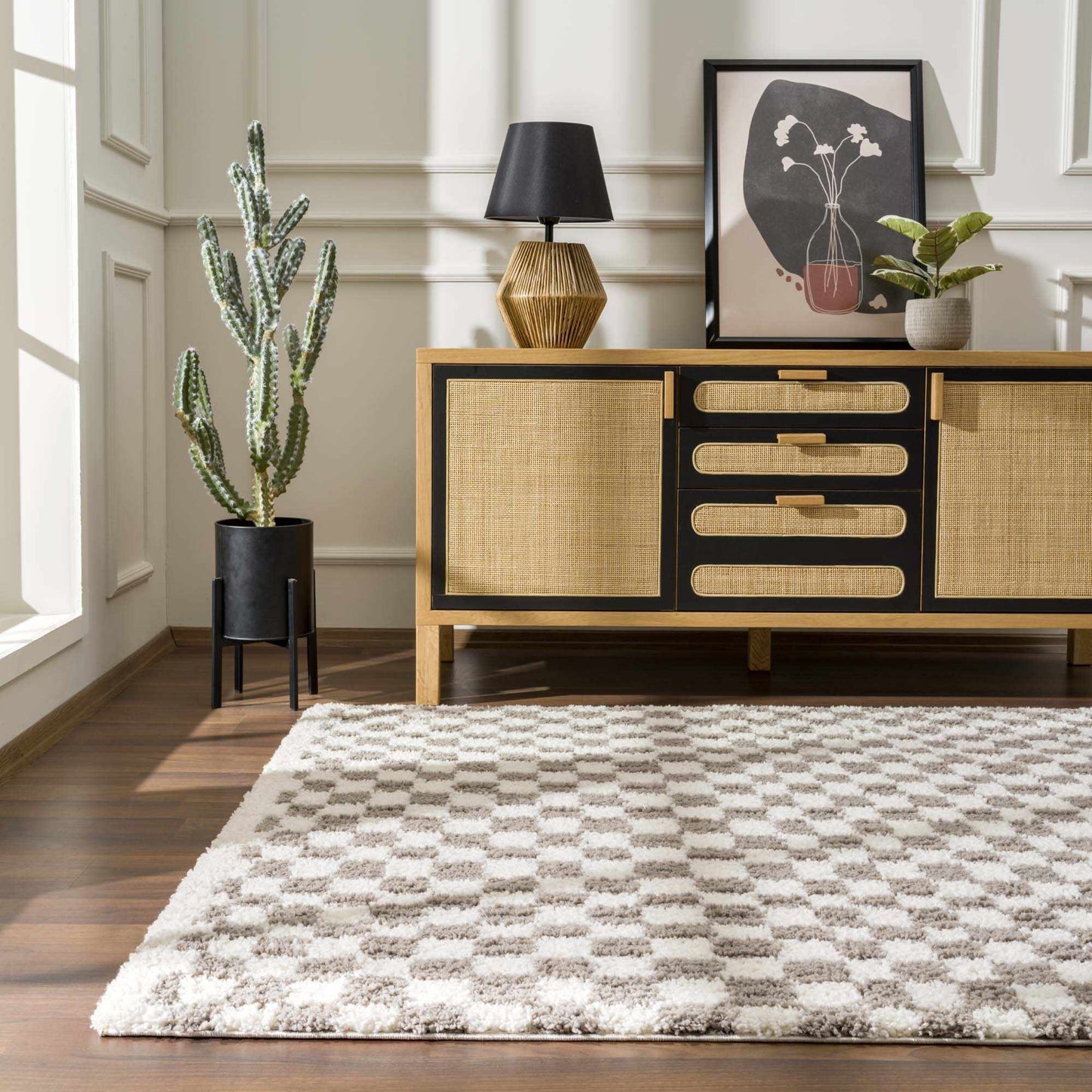 Taupe Checkered Plush Rug - Cozy Home Decor