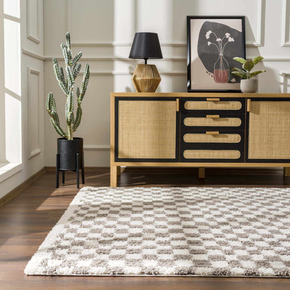 Taupe Checkered Plush Rug - Cozy Home Decor