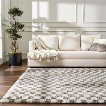Taupe Checkered Plush Rug - Cozy Home Decor