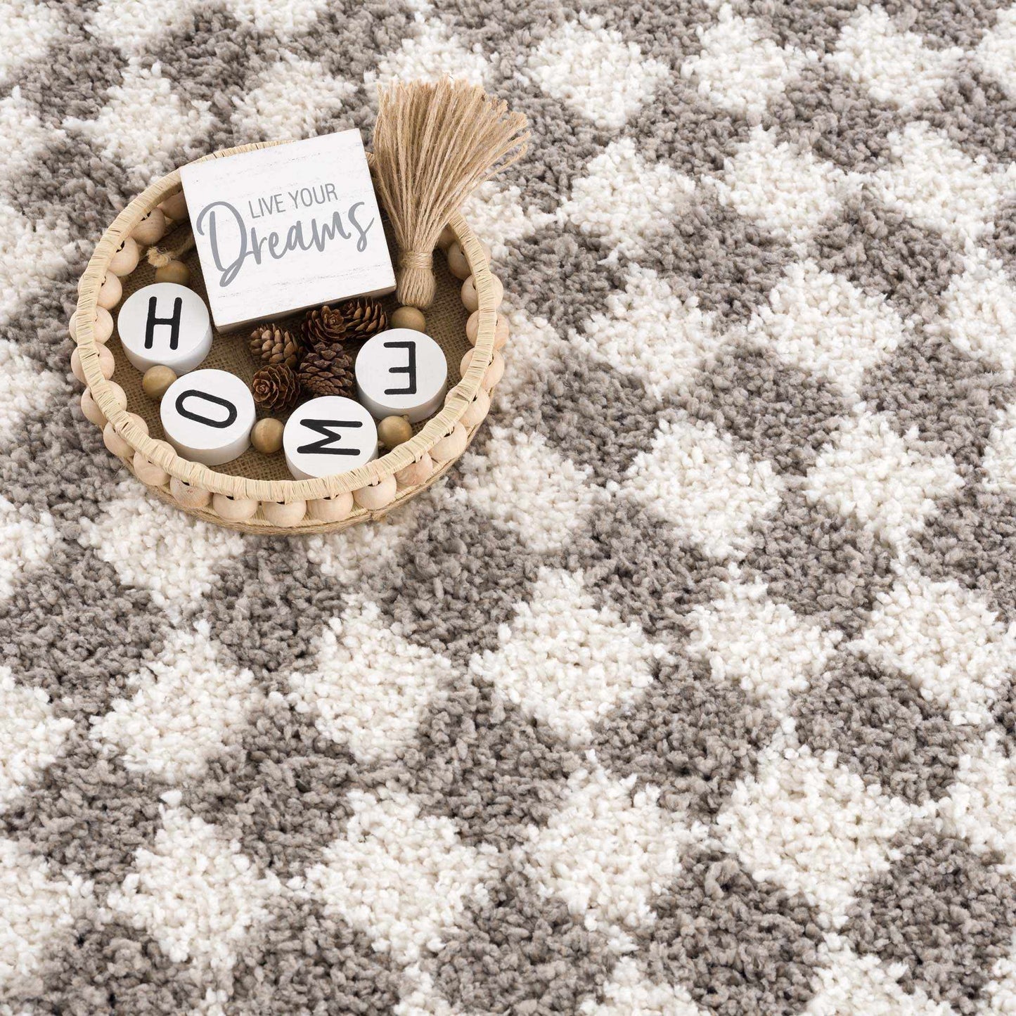Taupe Checkered Plush Rug - Cozy Home Decor