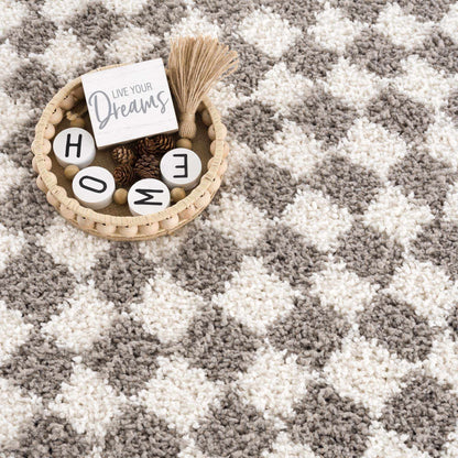 Taupe Checkered Plush Rug - Cozy Home Decor