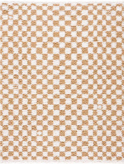 Mustard Ivory Checkered Area Rug - Stylish Home Décor Accent