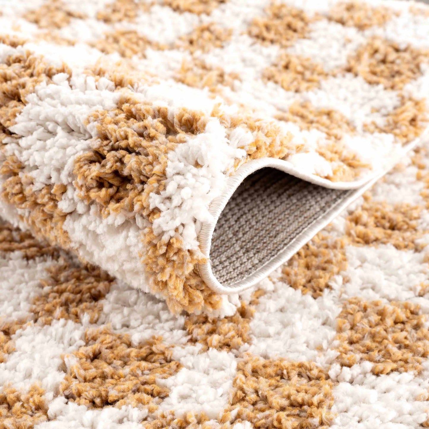 Mustard Ivory Checkered Area Rug - Stylish Home Décor Accent