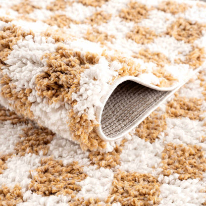 Mustard Ivory Checkered Area Rug - Stylish Home Décor Accent