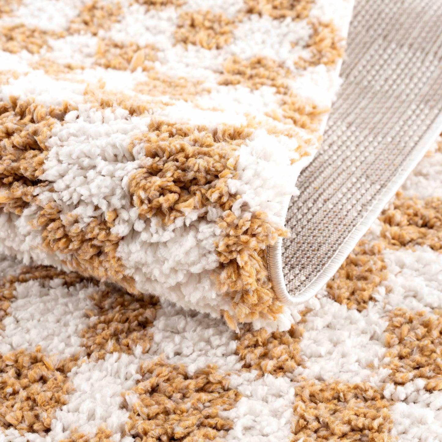 Mustard Ivory Checkered Area Rug - Stylish Home Décor Accent