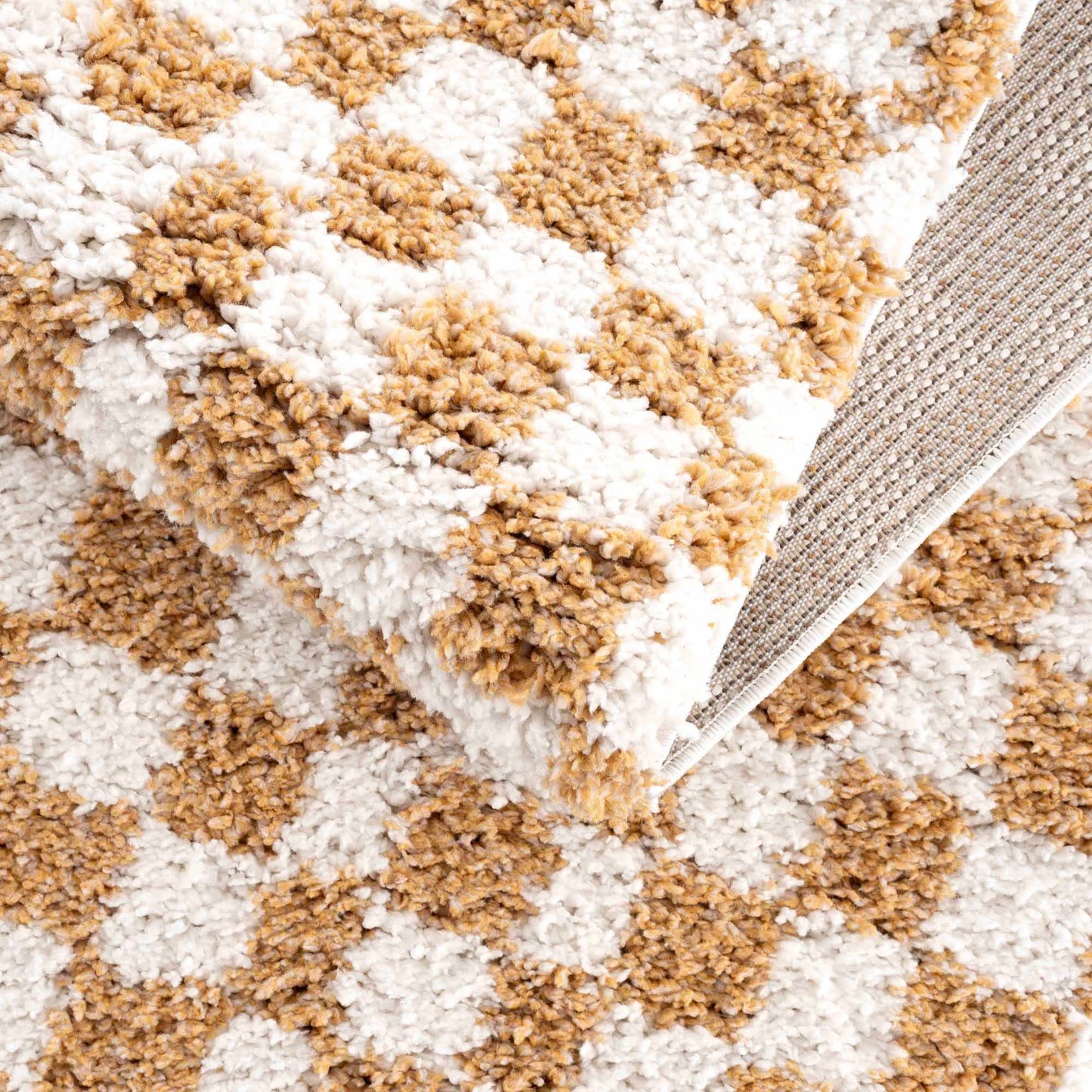 Mustard Ivory Checkered Area Rug - Stylish Home Décor Accent