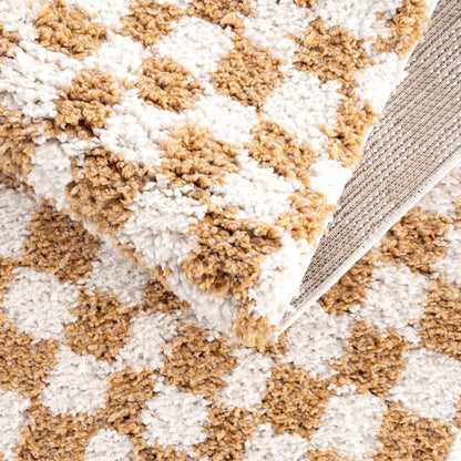 Mustard Ivory Checkered Area Rug - Stylish Home Décor Accent