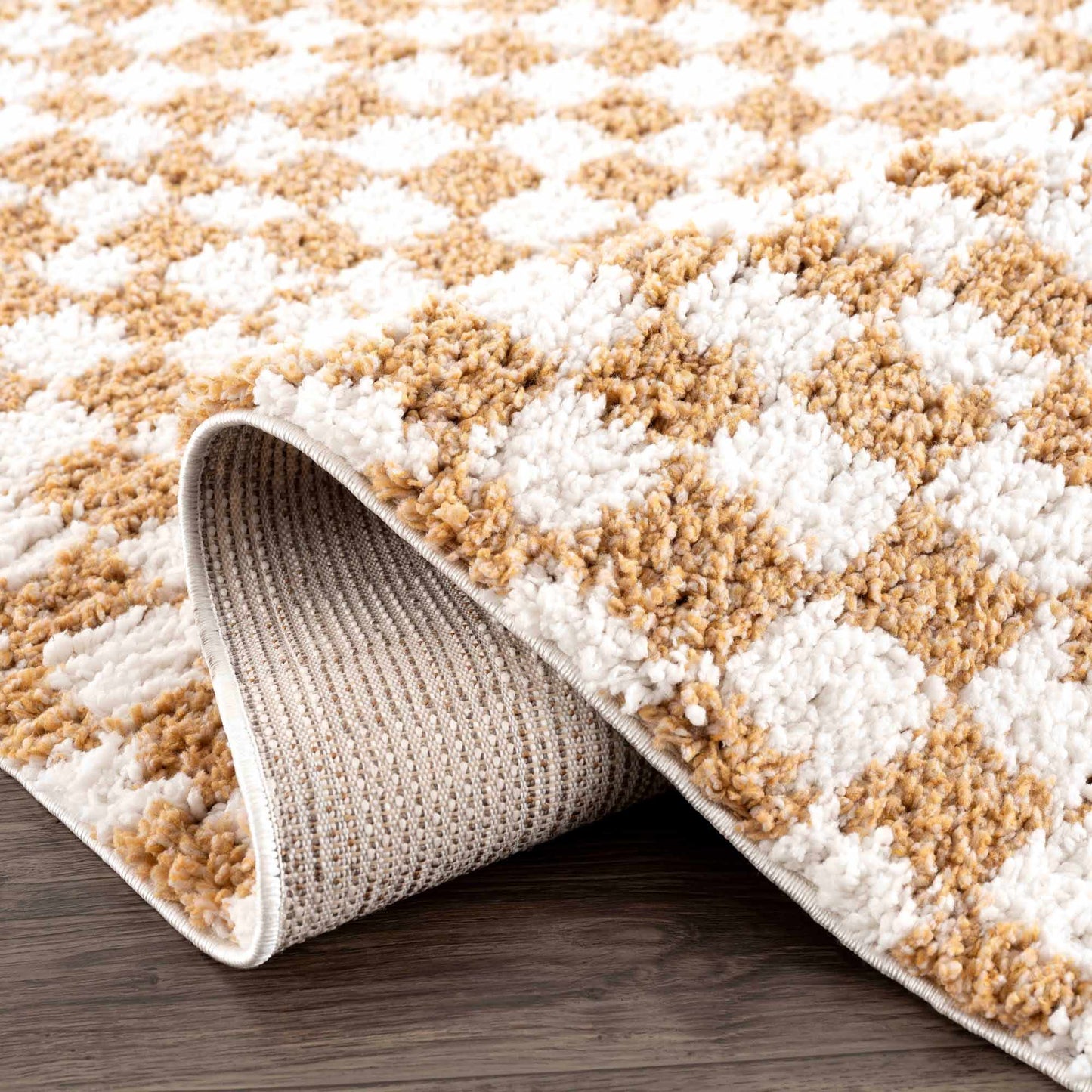 Mustard Ivory Checkered Area Rug - Stylish Home Décor Accent