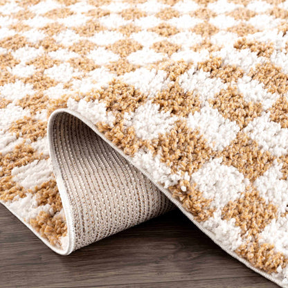 Mustard Ivory Checkered Area Rug - Stylish Home Décor Accent
