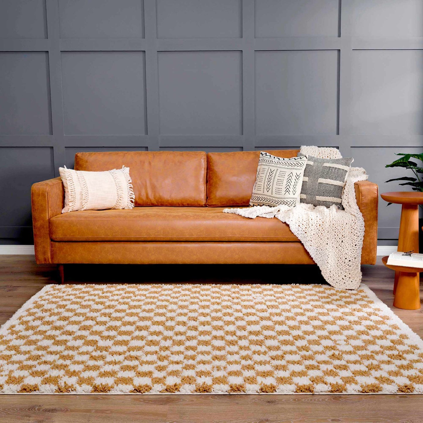 Mustard Ivory Checkered Area Rug - Stylish Home Décor Accent