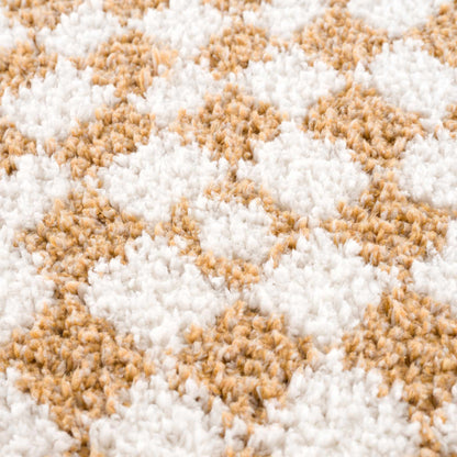 Mustard Ivory Checkered Area Rug - Stylish Home Décor Accent