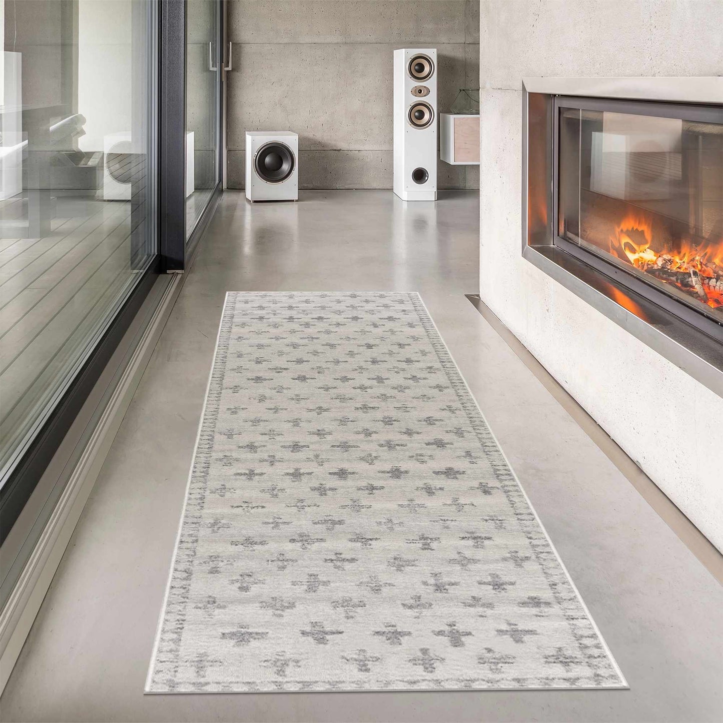 Modern Ivory Gray Area Rug - Swiss Cross Tigris Design for Stylish Interiors