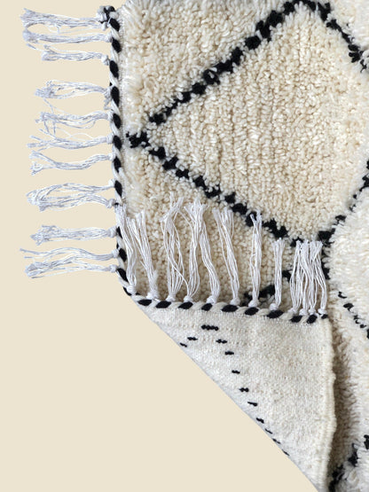 Aicha Moroccan Runner Rug – Black & White Wool