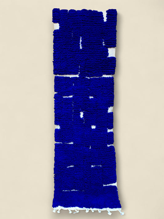 Meriam Moroccan Runner Rug – Blue and White Wool