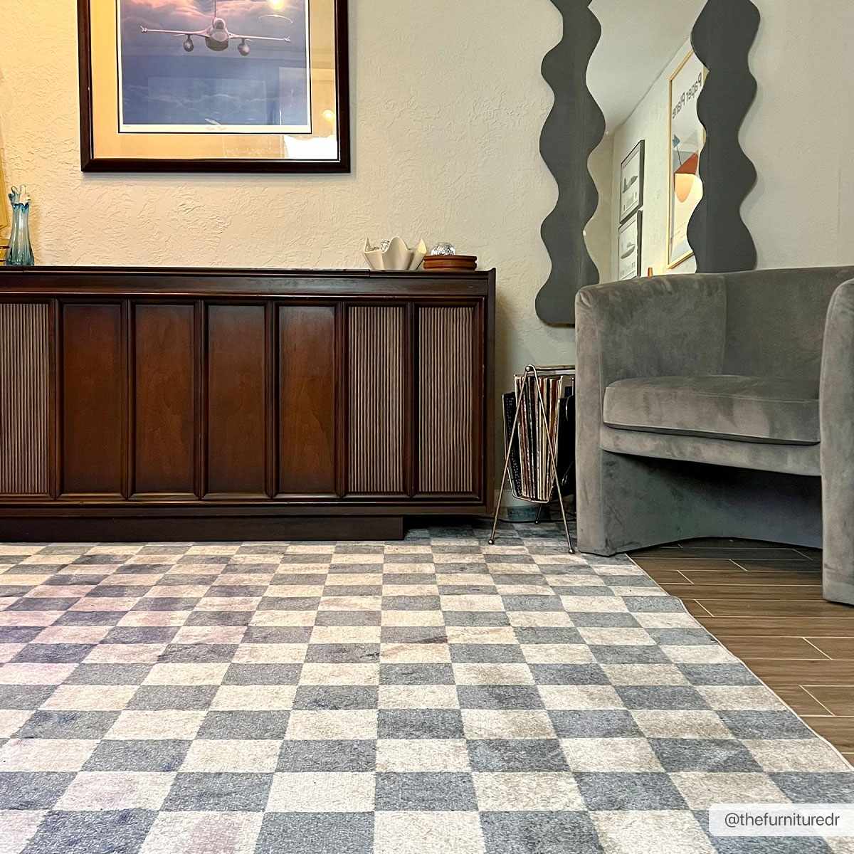 Checkered Washable Area Rug - Stylish Durable Floor Covering