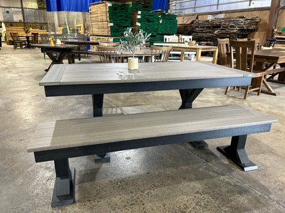Outdoor Poly Dining Table And Bench Set With Trestle X Leg Design
