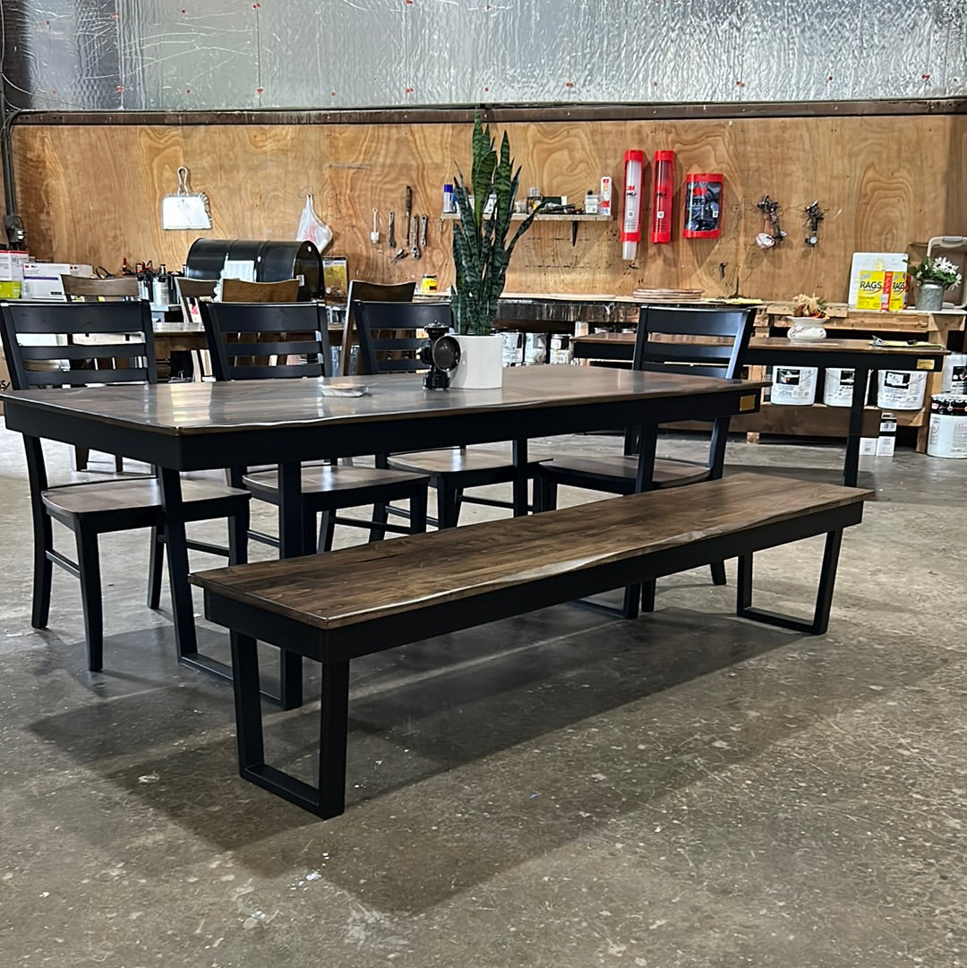 Metal U Leg Dining Table With Solid Wood Top And Handcrafted Metal Base