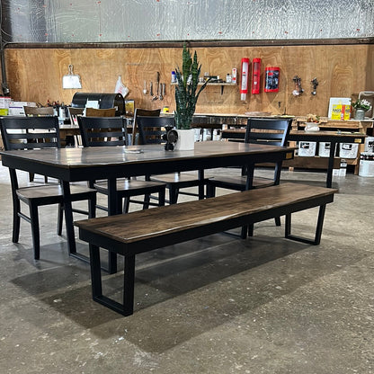 Metal U Leg Dining Table With Solid Wood Top And Handcrafted Metal Base