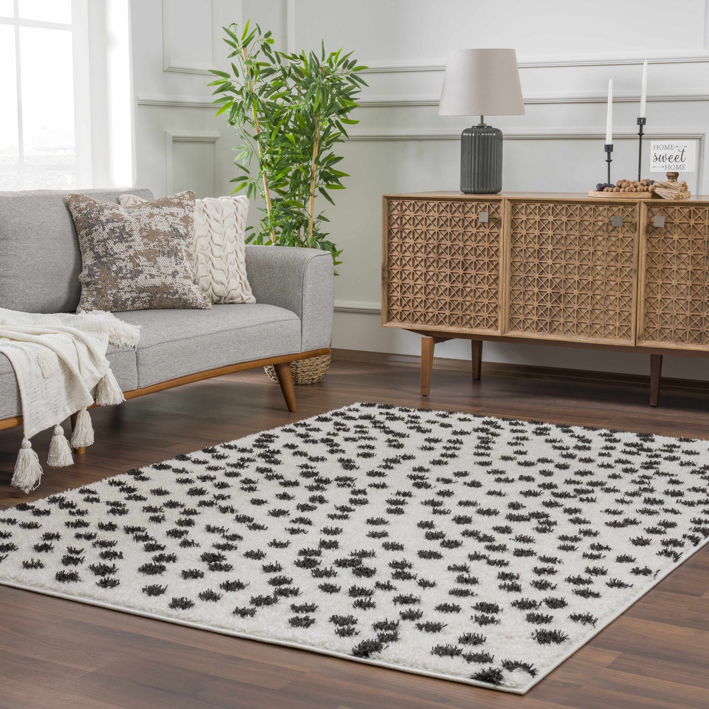 Black and White Dotted Area Rug - Stylish Home Decor Accent