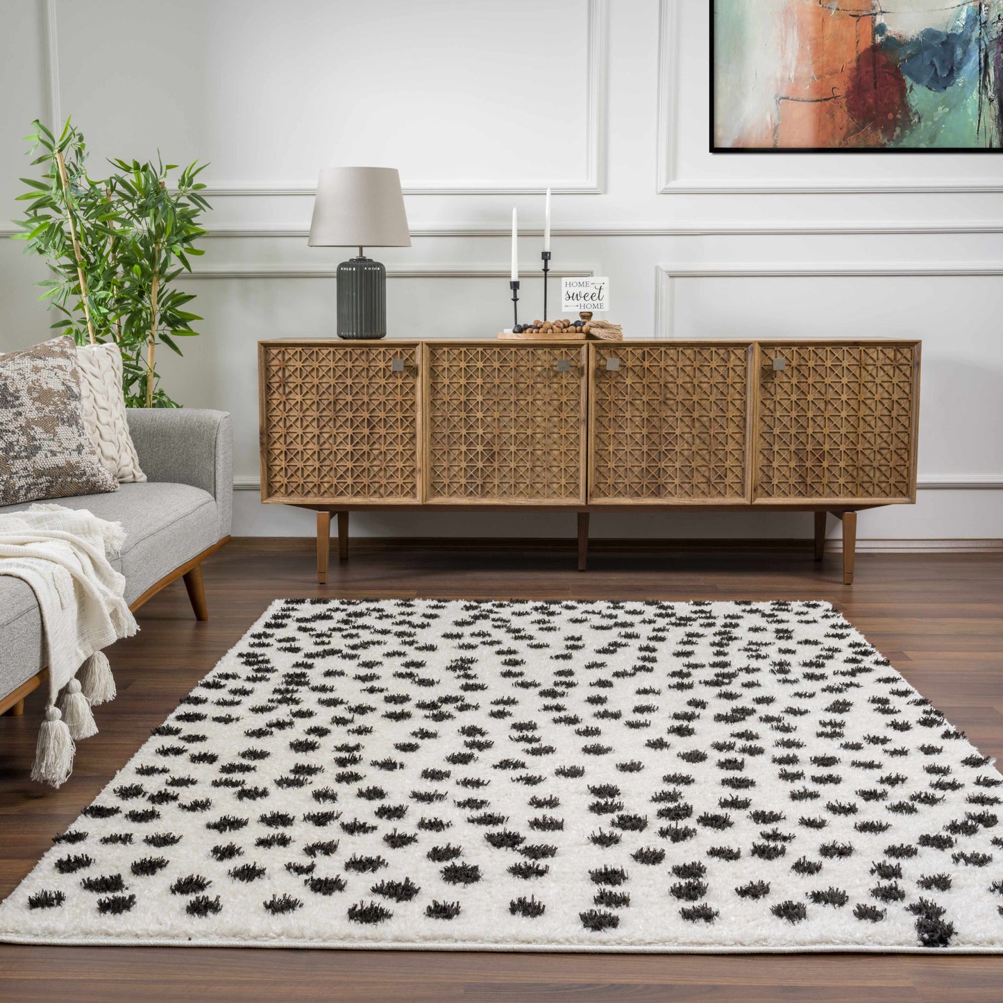 Black and White Dotted Area Rug - Stylish Home Decor Accent