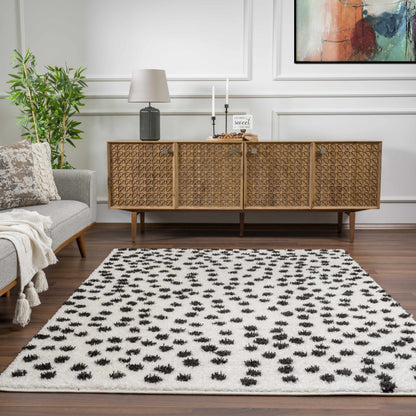 Black and White Dotted Area Rug - Stylish Home Decor Accent