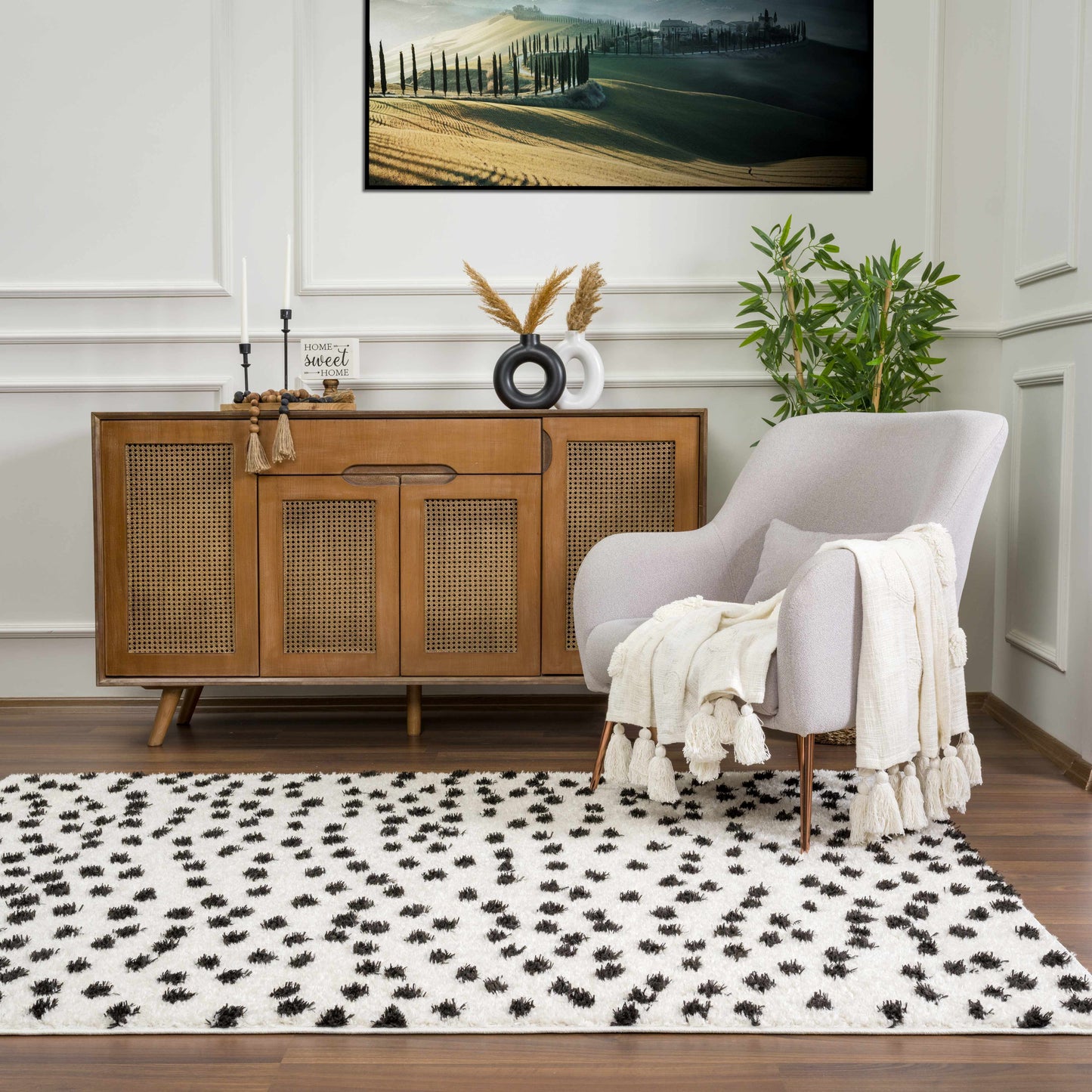 Black and White Dotted Area Rug - Stylish Home Decor Accent