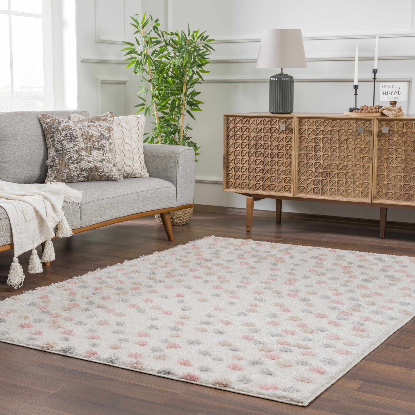 Pink Cream Dotted Area Rug - Stylish Cozy Home Décor