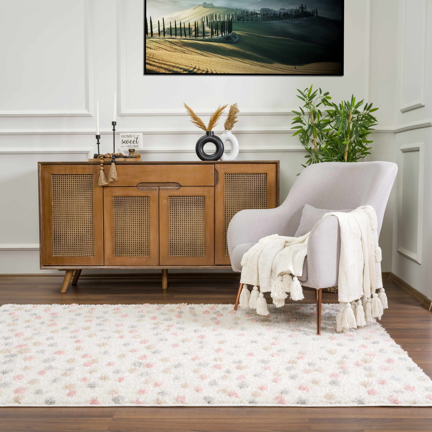 Pink Cream Dotted Area Rug - Stylish Cozy Home Décor