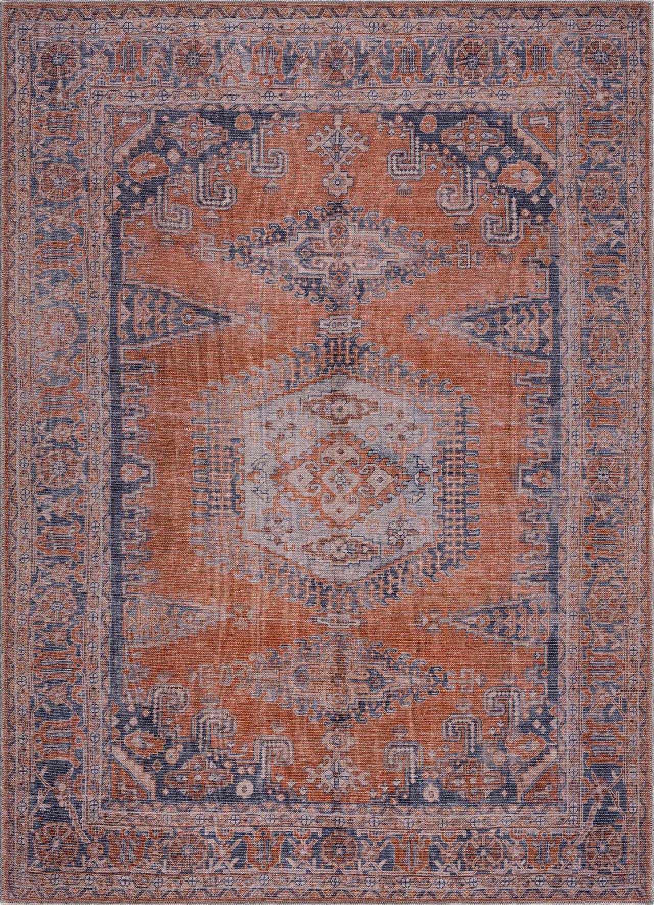 Burnt Orange Washable Taber Rug - Stylish Durable Floor Decor